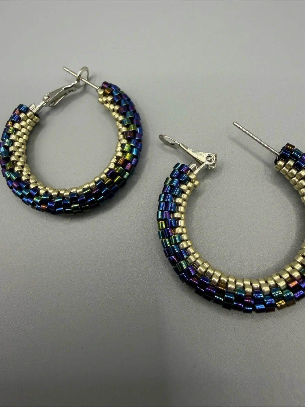 Twisted Beaded Navy Necklace with Matching Hoop Earrings